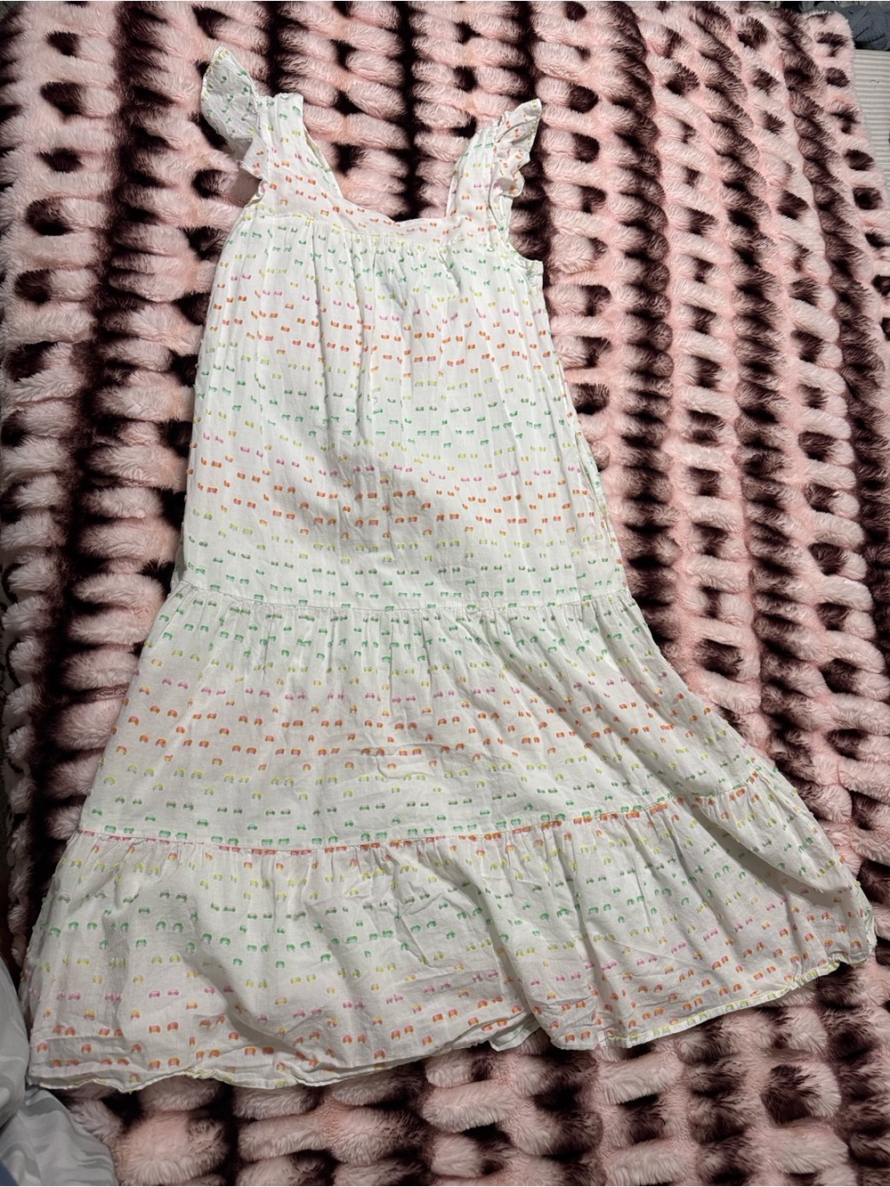 Girls White Tiered Sundress with Multicolor Print